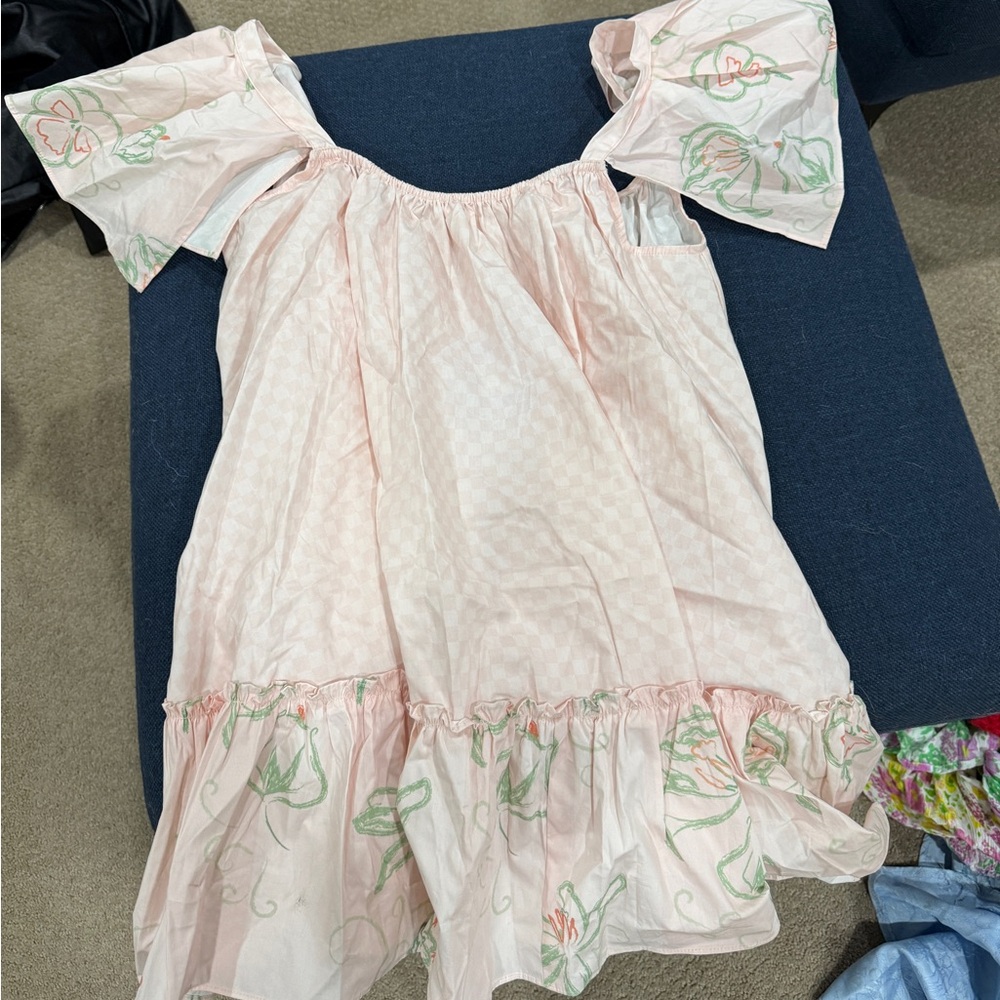 Pink Floral& Checkered Dress